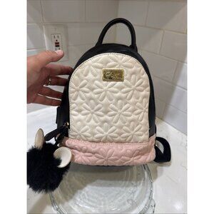 Betsy Johnson Mini Back Pack Black White Pink with Embroidered Flower Logo